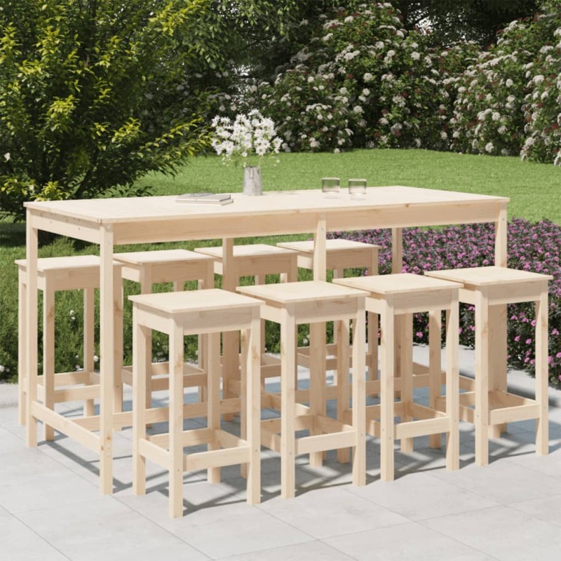 vidaXL Mesa y taburetes altos jardín 9 piezas madera maciza de pino vidaXL Mesa y taburetes altos jardín 9 piezas madera maciza de pino
