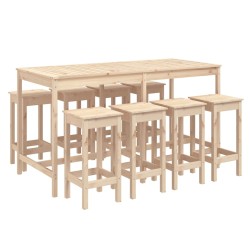 vidaXL Mesa y taburetes altos jardín 9 piezas madera maciza de pino