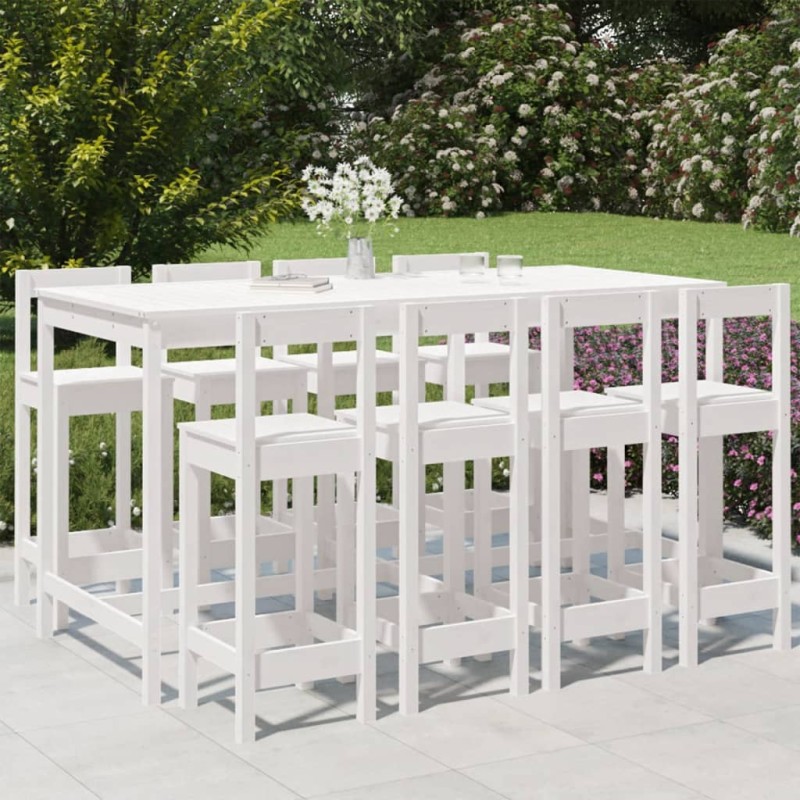 vidaXL Mesa y taburetes altos jardín 9 pzas madera maciza pino blanco vidaXL Mesa y taburetes altos jardín 9 pzas madera maciza pino blanco