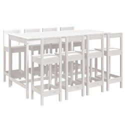 vidaXL Mesa y taburetes altos jardín 9 pzas madera maciza pino blanco