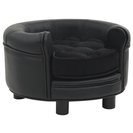 vidaXL Sofá para perros felpa y cuero sintético negro 48x48x32 cm 