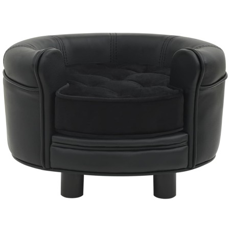 vidaXL Sofá para perros felpa y cuero sintético negro 48x48x32 cm 