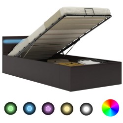 vidaXL Cama canapé hidráulica con LED cuero sintético gris 100x200 cm 