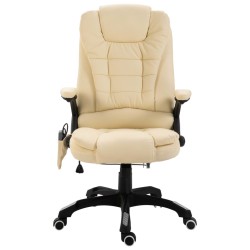 vidaXL Silla de oficina de masaje de cuero sintético color crema