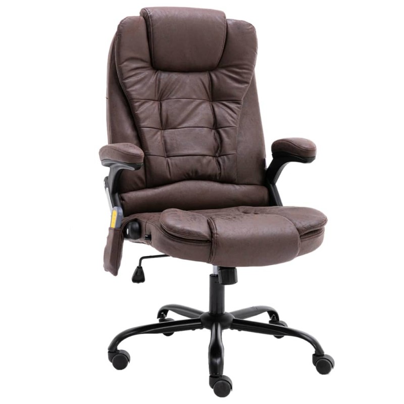 vidaXL Silla de oficina de masaje piel de ante sintética marrón oscuro vidaXL Silla de oficina de masaje piel de ante sintética marrón oscuro