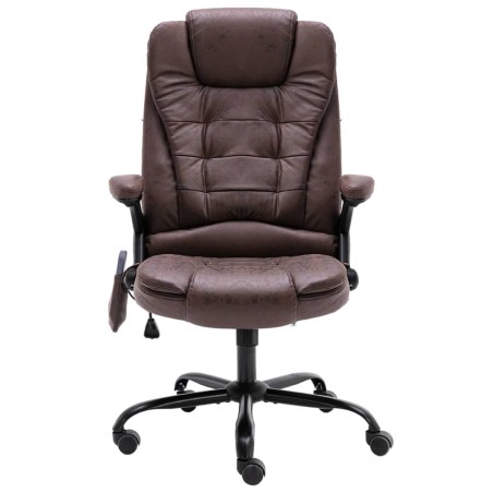 vidaXL Silla de oficina de masaje piel de ante sintética marrón oscuro