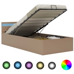 vidaXL Cama canapé hidráulica LED cuero sintético capuchino 90x200 cm 