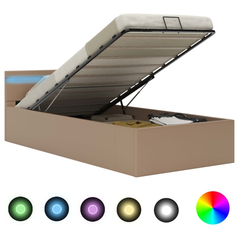 vidaXL Cama canapé hidráulica LED cuero sintético capuchino 90x200 cm vidaXL Cama canapé hidráulica LED cuero sintético capuchino 90x200 cm