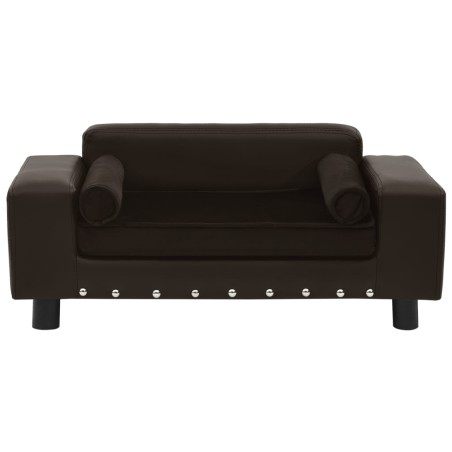 vidaXL Sofá para perros felpa y cuero sintético marrón 81x43x31 cm