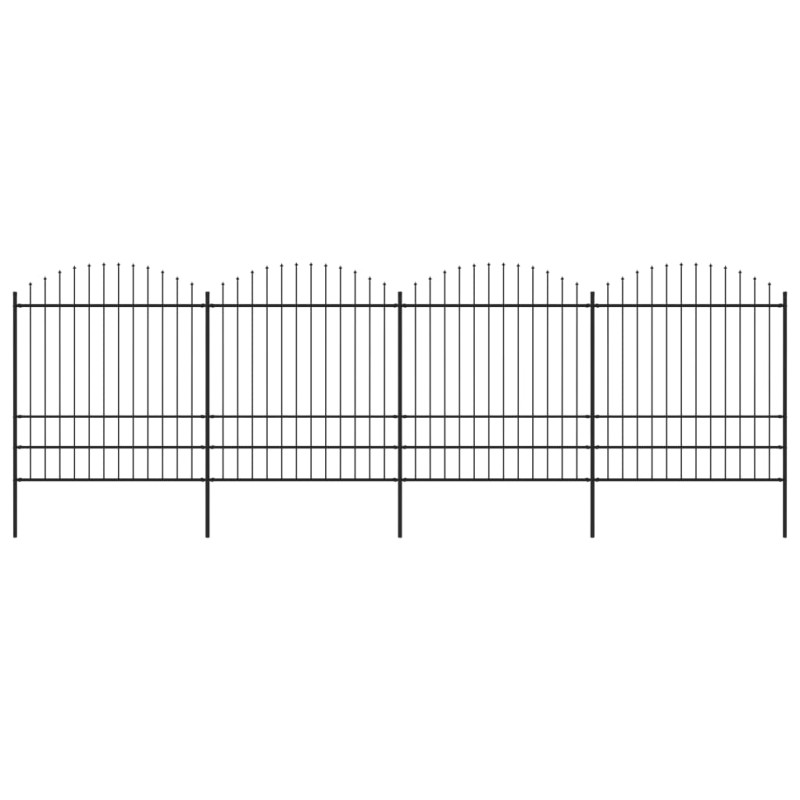 vidaXL Valla de jardín con puntas de lanza acero negro (1,75-2)x6,8 m