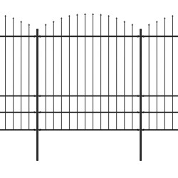 vidaXL Valla de jardín con puntas de lanza acero negro (1,75-2)x10,2 m