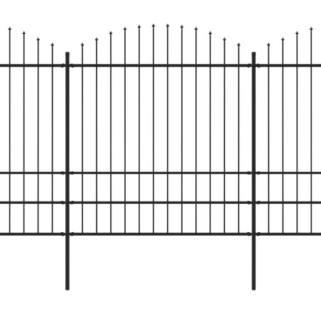 vidaXL Valla de jardín con puntas de lanza acero negro (1,75-2)x10,2 m