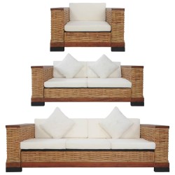 vidaXL Juego de sofás con cojines 3 piezas de ratán natural marrón