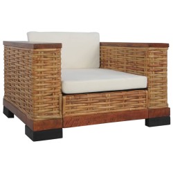 vidaXL Juego de sofás con cojines 3 piezas de ratán natural marrón