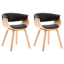 vidaXL Sillas de comedor 2 uds madera curvada y cuero sintético negro