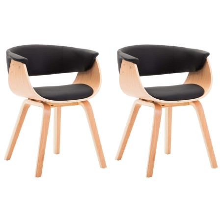 vidaXL Sillas de comedor 2 uds madera curvada y cuero sintético negro
