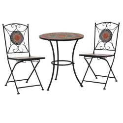 vidaXL Set mesa y sillas bistró 3 piezas mosaico cerámica naranja/gris 