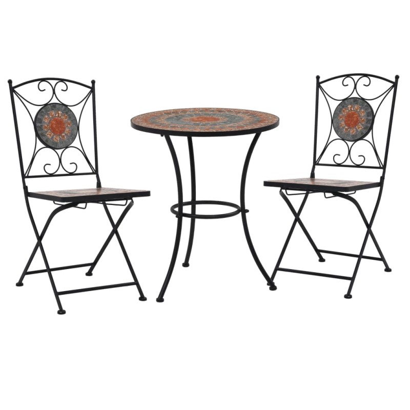 vidaXL Set mesa y sillas bistró 3 piezas mosaico cerámica naranja/gris vidaXL Set mesa y sillas bistró 3 piezas mosaico cerámica naranja/gris