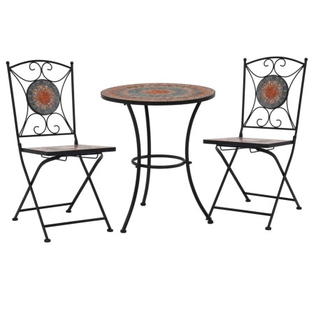 vidaXL Set mesa y sillas bistró 3 piezas mosaico cerámica naranja/gris 