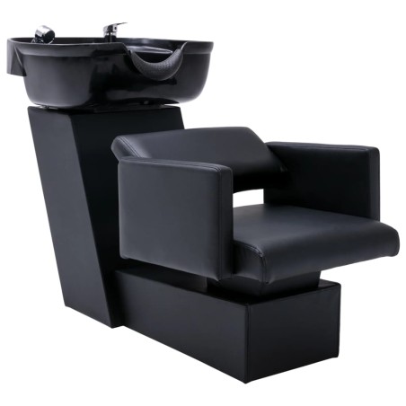 vidaXL Silla lavacabezas con lavabo cuero sintético negro 129x59x82 cm