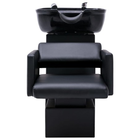 vidaXL Silla lavacabezas con lavabo cuero sintético negro 129x59x82 cm
