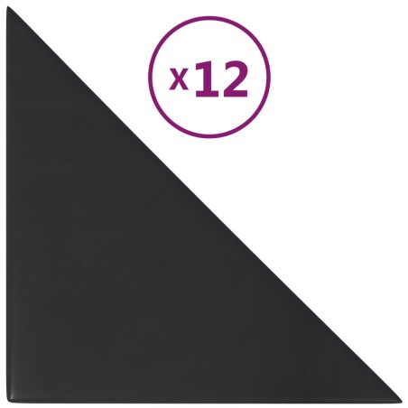 vidaXL Paneles de pared 12 uds cuero sintético negro 30x30 cm 0,54 m²