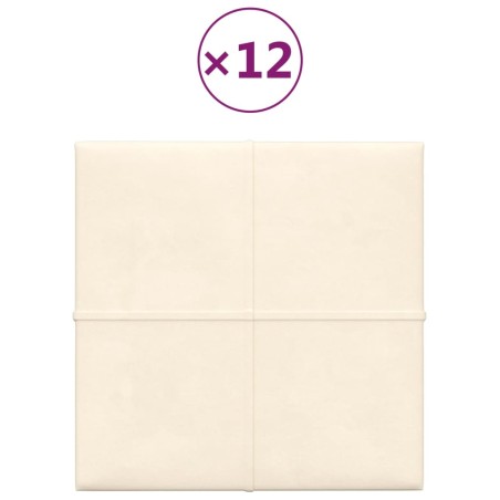 vidaXL Paneles de pared 12 uds terciopelo crema 30x30 cm 1,08 m²