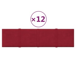 vidaXL Paneles de pared 12 uds terciopelo rojo tinto 60x15 cm 1,08 m²