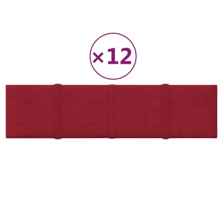 vidaXL Paneles de pared 12 uds terciopelo rojo tinto 60x15 cm 1,08 m²