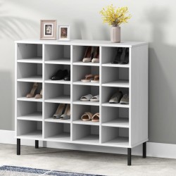 vidaXL Zapatero patas de metal OSLO madera maciza blanco 95x35x86 cm