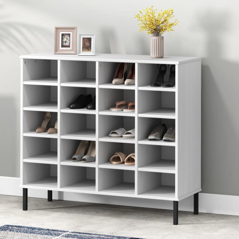 vidaXL Zapatero patas de metal OSLO madera maciza blanco 95x35x86 cm vidaXL Zapatero patas de metal OSLO madera maciza blanco 95x35x86 cm