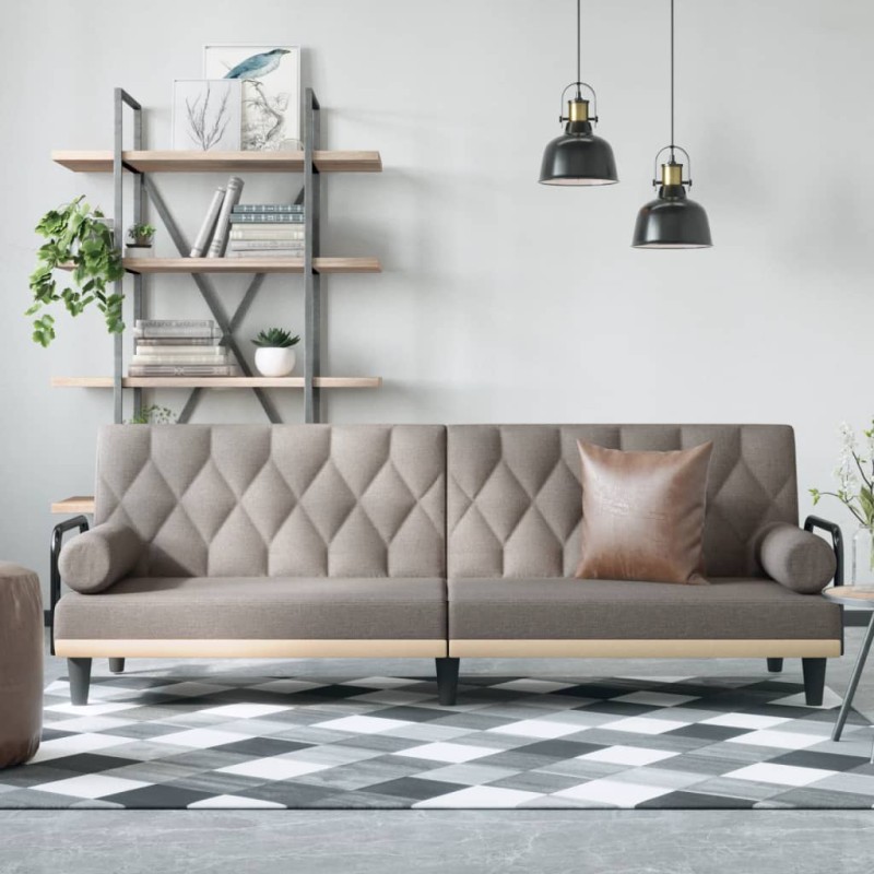 vidaXL Sofá cama con reposabrazos tela gris taupe vidaXL Sofá cama con reposabrazos tela gris taupe