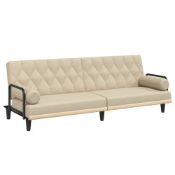 vidaXL Sofá cama con reposabrazos tela color crema