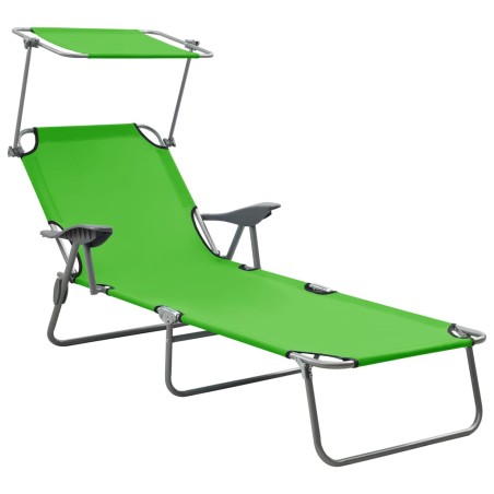 vidaXL Tumbona de jardín con toldo acero verde