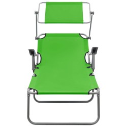 vidaXL Tumbona de jardín con toldo acero verde