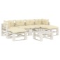 vidaXL Set muebles de palets de jardín 7 pzas madera con cojines crema vidaXL Set muebles de palets de jardín 7 pzas madera con cojines crema