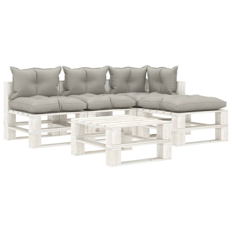  vidaXL Muebles de palets de jardín 5 pzas madera cojines taupe