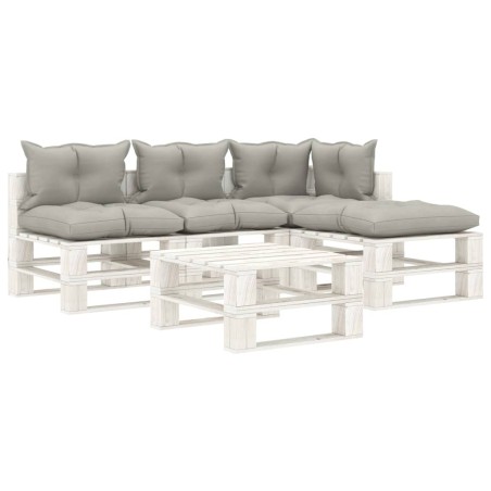  vidaXL Muebles de palets de jardín 5 pzas madera cojines taupe