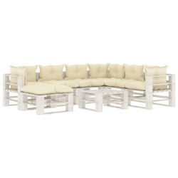 vidaXL Set de muebles de palets de jardín 8 pzas madera cojines crema