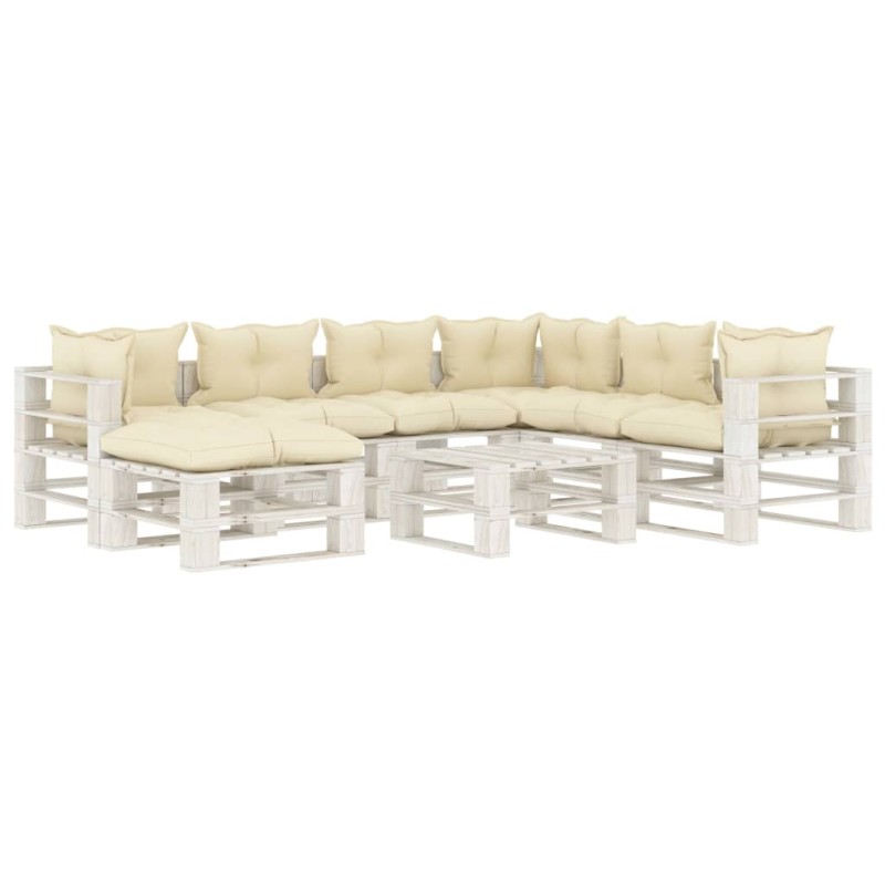 vidaXL Set de muebles de palets de jardín 8 pzas madera cojines crema