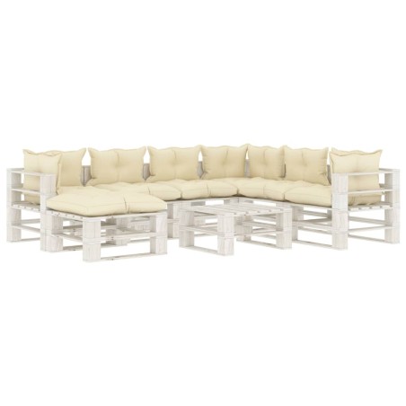 vidaXL Set de muebles de palets de jardín 8 pzas madera cojines crema