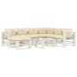 vidaXL Set de muebles de palets de jardín 8 pzas madera cojines crema