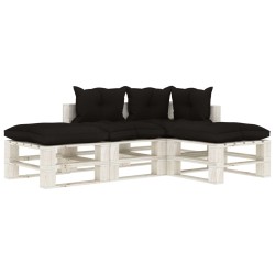 vidaXL Set muebles de palets de jardín 4 pzas madera cojines negros