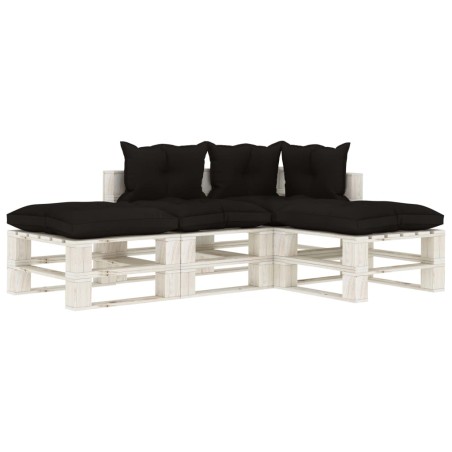 vidaXL Set muebles de palets de jardín 4 pzas madera cojines negros