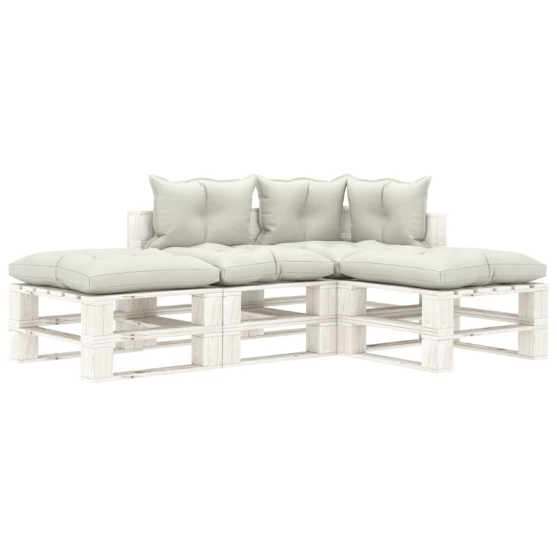 vidaXL Set muebles de jardín de palets 4 pzas madera con cojines beige vidaXL Set muebles de jardín de palets 4 pzas madera con cojines beige