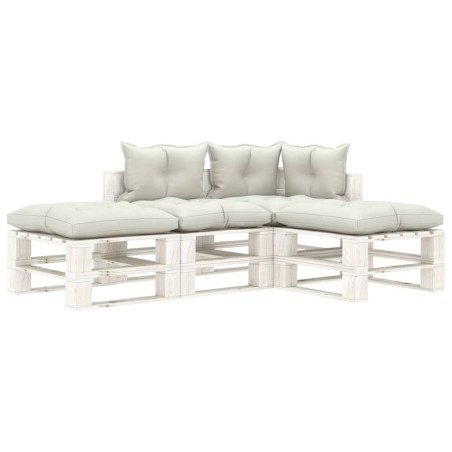 vidaXL Set muebles de jardín de palets 4 pzas madera con cojines beige
