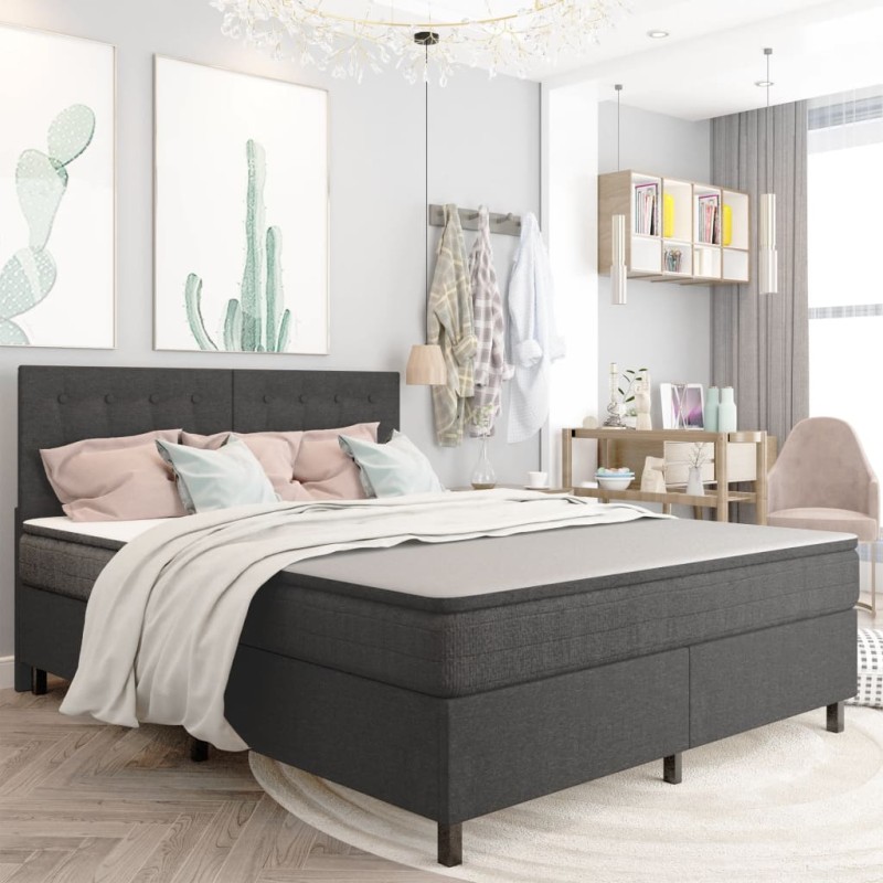 vidaXL Cama box spring tela gris oscuro 180x200 cm vidaXL Cama box spring tela gris oscuro 180x200 cm