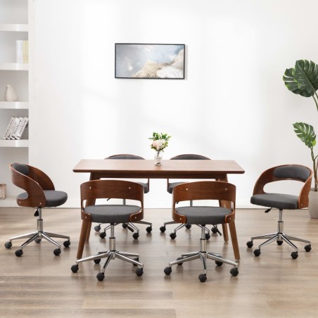 vidaXL Sillas de comedor giratorias 6 uds madera curvada y tela gris 