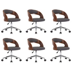 vidaXL Sillas de comedor giratorias 6 uds madera curvada y tela gris 
