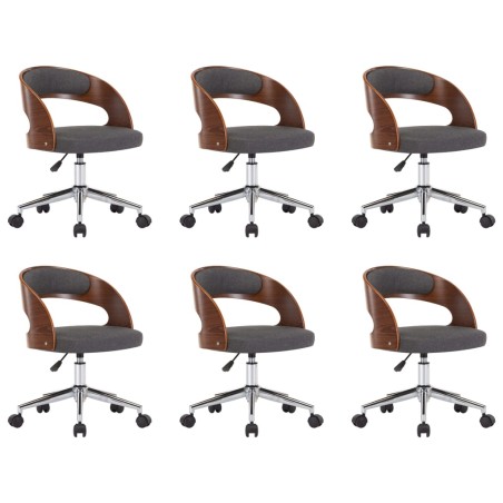 vidaXL Sillas de comedor giratorias 6 uds madera curvada y tela gris 